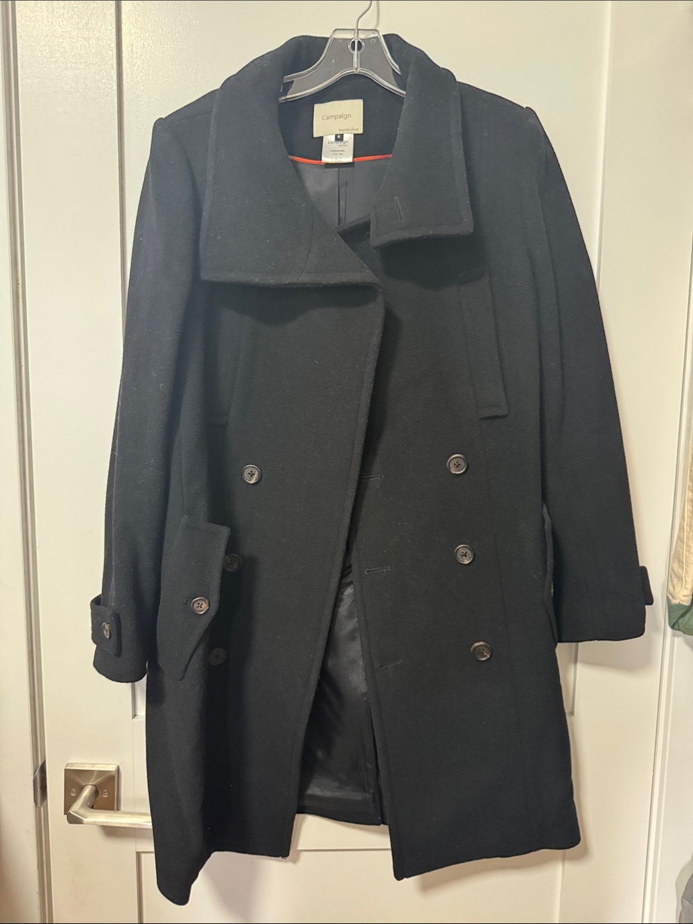 Black Double-Breasted Wool Peacoat